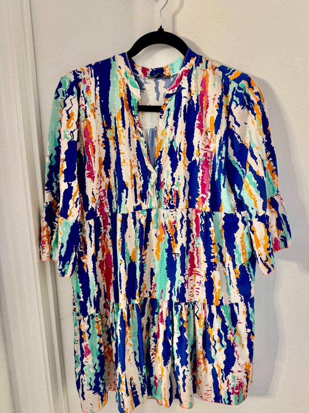 European Boutique Lagenlook resort piece, multicolored tiered V-neck tunic/dress